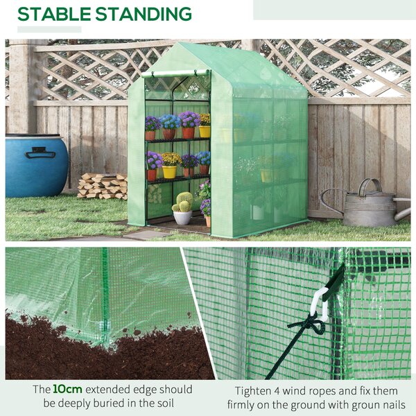 Outsunny Garden Greenhouse, Lean-to Greenhouse with Shelving, Removable Cover Steeple Polytunnel for Nurturing Plants, Verdant Aosom UK