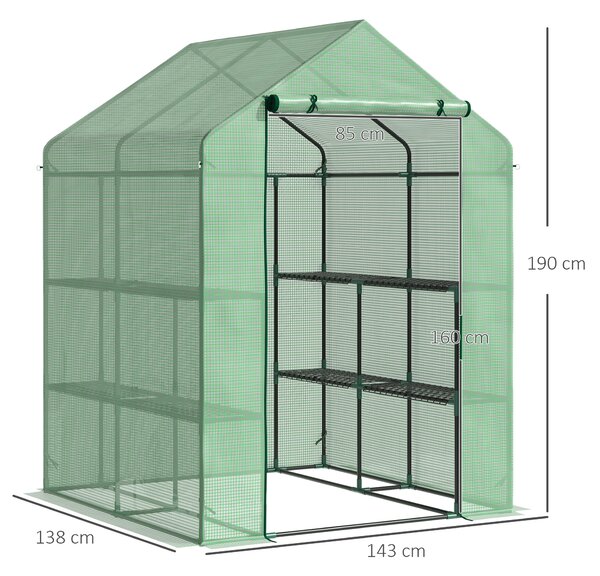 Outsunny Garden Greenhouse, Lean-to Greenhouse with Shelving, Removable Cover Steeple Polytunnel for Nurturing Plants, Verdant Aosom UK