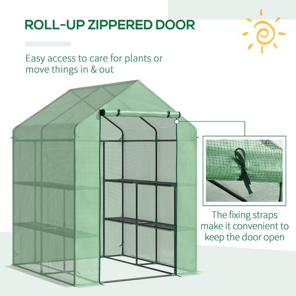 Outsunny Garden Greenhouse, Lean-to Greenhouse with Shelving, Removable Cover Steeple Polytunnel for Nurturing Plants, Verdant Aosom UK