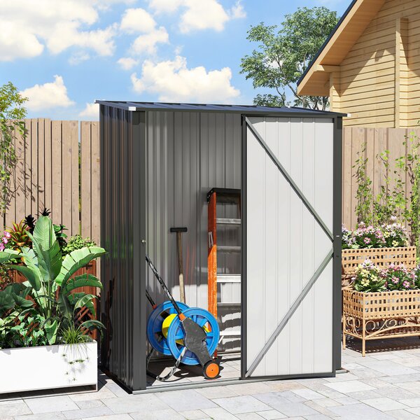 Outsunny Outdoor Storage Shed, Garden Metal Shed with Single Door for Backyard, Patio, Lawn, 5.3 x 3.1ft, Charcoal Grey Aosom UK