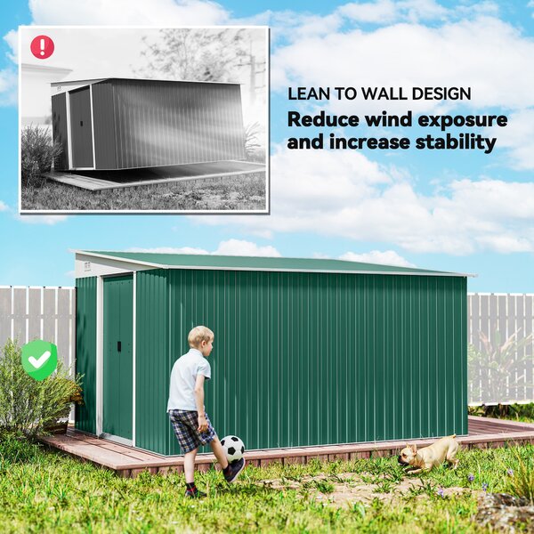 Outsunny 9x11 ft Large Metal Shed Metal Tool House with 2 Sliding Doors and 2 Air Vents, Weather Resistance, Outdoor, Green Aosom UK
