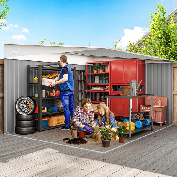 Outsunny 9x11 ft Large Metal Shed Metal Tool House with 2 Sliding Doors and 2 Air Vents, Weather Resistance, Outdoor, Green Aosom UK