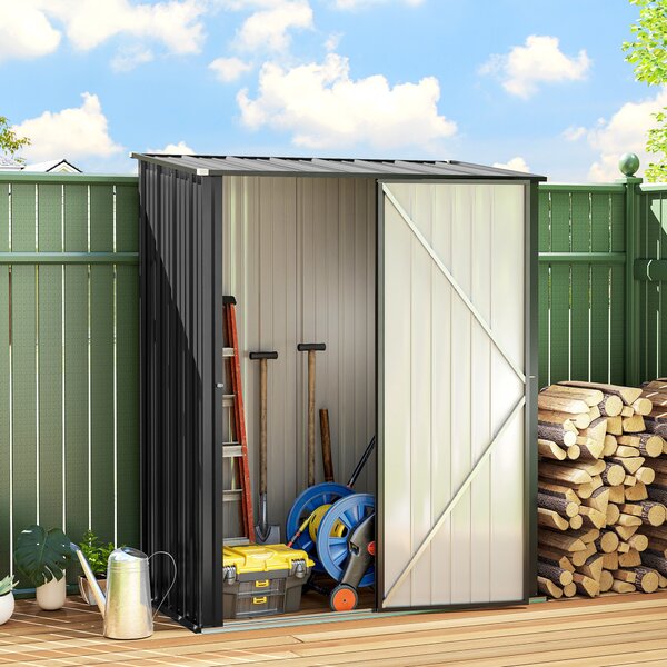 Outsunny Outdoor Storage Shed, Garden Metal Shed with Single Door for Backyard, Patio, Lawn, 5.3 x 3.1ft, Charcoal Grey Aosom UK