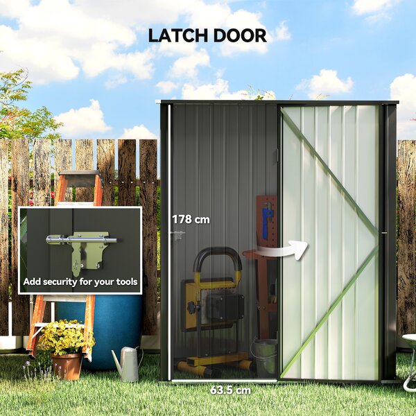 Outsunny Outdoor Storage Shed, Garden Metal Shed with Single Door for Backyard, Patio, Lawn, 5.3 x 3.1ft, Charcoal Grey Aosom UK
