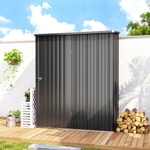 Outsunny Outdoor Storage Shed, Garden Metal Shed with Single Door for Backyard, Patio, Lawn, 5.3 x 3.1ft, Charcoal Grey Aosom UK