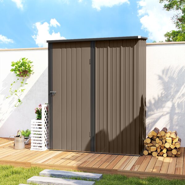 Outsunny 5 x 3ft Outdoor Storage Shed, Heavy-Duty Mental Tool Shed with Lockable Door & Corrugated Steel Roof, Brown Aosom UK
