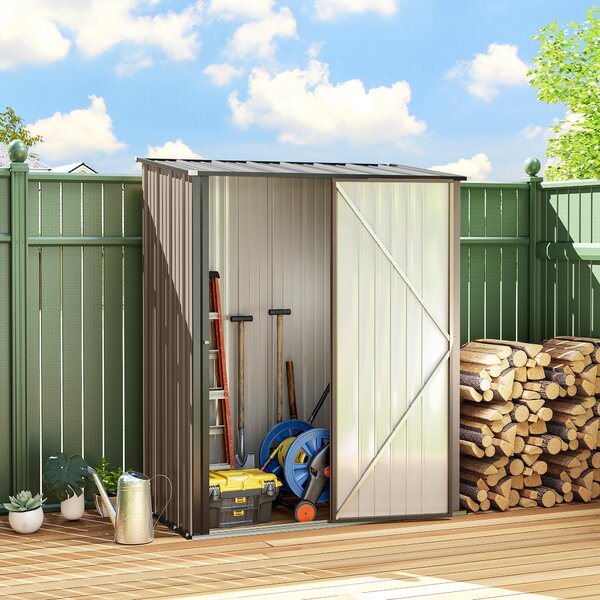 Outsunny 5 x 3ft Outdoor Storage Shed, Heavy-Duty Mental Tool Shed with Lockable Door & Corrugated Steel Roof, Brown Aosom UK