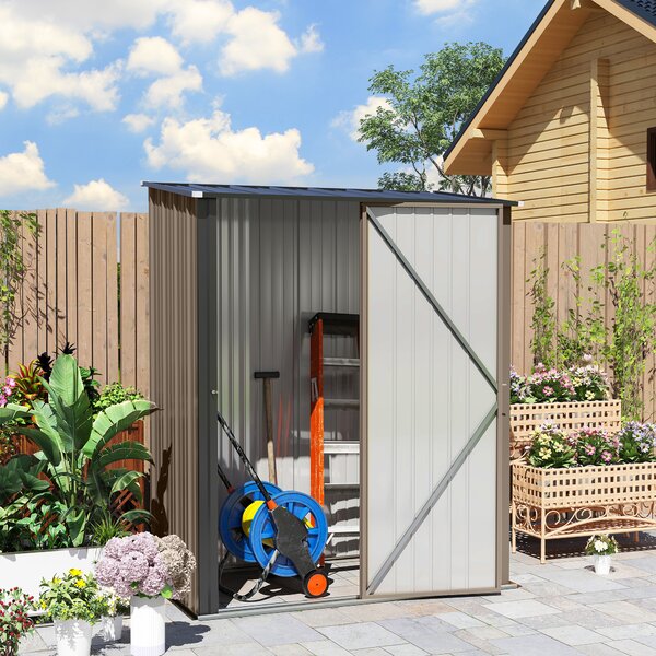 Outsunny 5 x 3ft Outdoor Storage Shed, Heavy-Duty Mental Tool Shed with Lockable Door & Corrugated Steel Roof, Brown Aosom UK