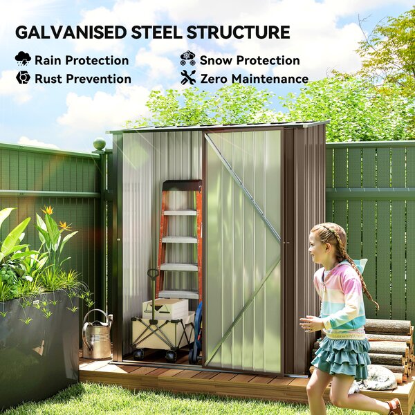 Outsunny 5 x 3ft Outdoor Storage Shed, Heavy-Duty Mental Tool Shed with Lockable Door & Corrugated Steel Roof, Brown Aosom UK