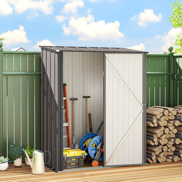 Outsunny Steel Garden Shed, 5.3 x 3.1ft metal shed with Latched Door - Light Grey Aosom UK