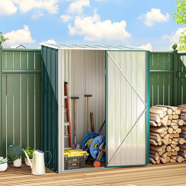 Outsunny 5 x 3 ft Garden Storage Shed, Metal Shed Bike Shed with Single Door and Sloped Roof for Garden, Patio, Lawn, Green Aosom UK