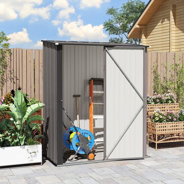 Outsunny Steel Garden Shed, 5.3 x 3.1ft metal shed with Latched Door - Light Grey Aosom UK