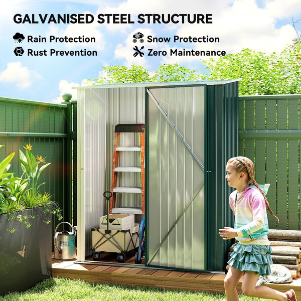 Outsunny 5 x 3 ft Garden Storage Shed, Metal Shed Bike Shed with Single Door and Sloped Roof for Garden, Patio, Lawn, Green Aosom UK