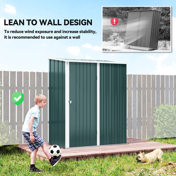 Outsunny 5 x 3 ft Garden Storage Shed, Metal Shed Bike Shed with Single Door and Sloped Roof for Garden, Patio, Lawn, Green Aosom UK