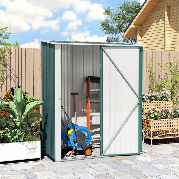 Outsunny 5 x 3 ft Garden Storage Shed, Metal Shed Bike Shed with Single Door and Sloped Roof for Garden, Patio, Lawn, Green Aosom UK