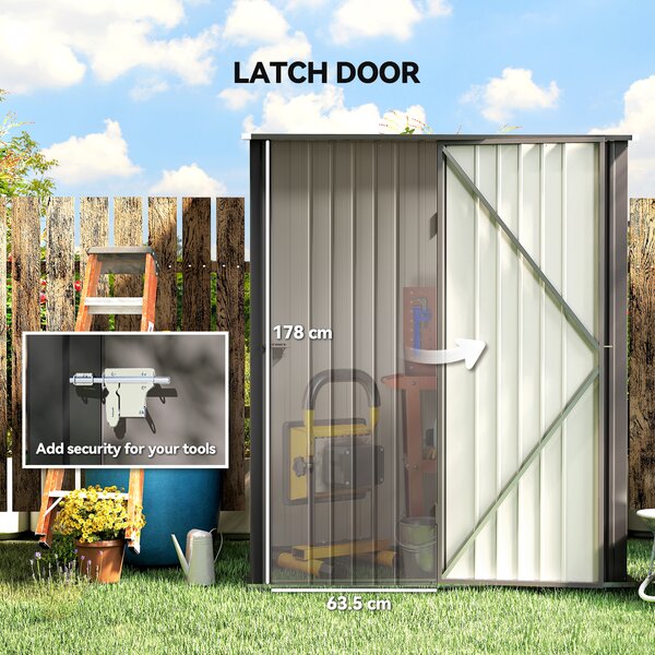 Outsunny Steel Garden Shed, 5.3 x 3.1ft metal shed with Latched Door - Light Grey Aosom UK