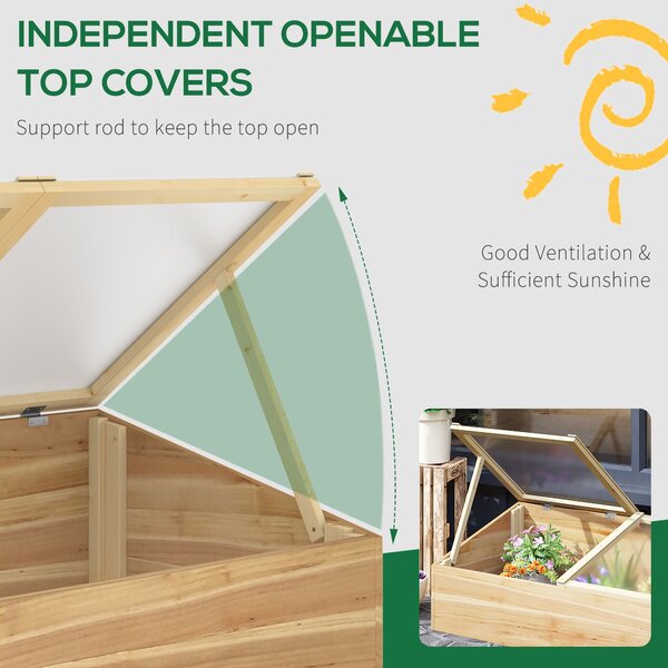 Outsunny Wooden Cold Frame Greenhouse Garden Polycarbonate Grow House for Flowers, Vegetables, Plants, 100 x 50 x 36 cm, Natural Aosom UK