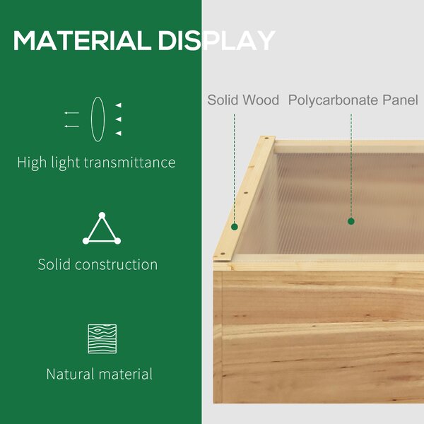 Outsunny Wooden Cold Frame Greenhouse Garden Polycarbonate Grow House for Flowers, Vegetables, Plants, 100 x 50 x 36 cm, Natural Aosom UK