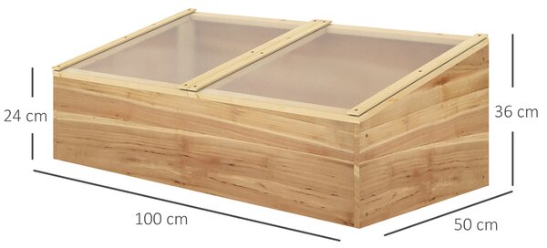 Outsunny Wooden Cold Frame Greenhouse Garden Polycarbonate Grow House for Flowers, Vegetables, Plants, 100 x 50 x 36 cm, Natural Aosom UK
