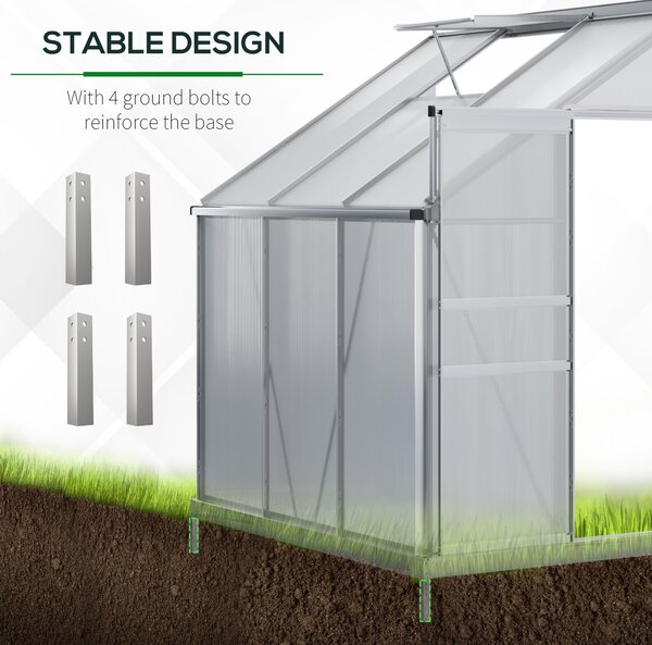 Outsunny Walk In Plastic Greenhouse, Lean to Greenhouse with Adjustable Roof Vent, Rain Gutter and Sliding Door, 2 x 1.2 x 2m, Sliver Aosom UK