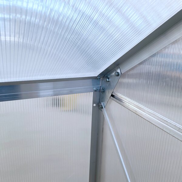 Outsunny Walk In Plastic Greenhouse, Lean to Greenhouse with Adjustable Roof Vent, Rain Gutter and Sliding Door, 2 x 1.2 x 2m, Sliver Aosom UK