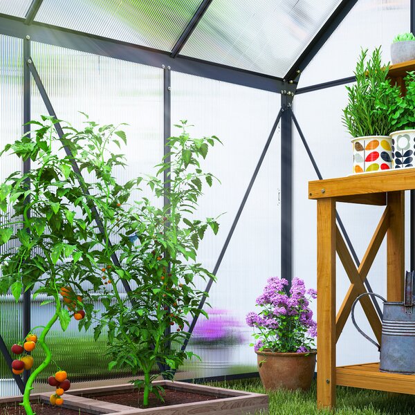 Outsunny 190 x 190cm Walk-In Polycarbonate Greenhouse - Grey