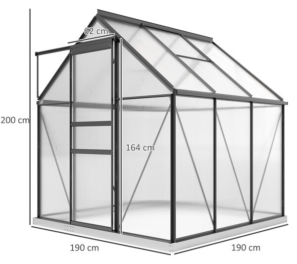 Outsunny 190 x 190cm Walk-In Polycarbonate Greenhouse - Grey