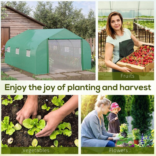 Outsunny Polytunnel Plastic Greenhouse with Steel Frame, 6 Windows & Roll-Up Door for Outdoor Plant Growing, Green Aosom UK