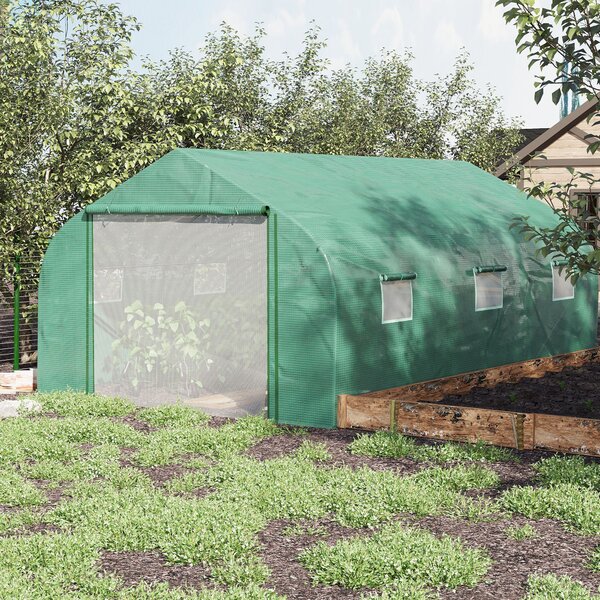 Outsunny Polytunnel Plastic Greenhouse with Steel Frame, 6 Windows & Roll-Up Door for Outdoor Plant Growing, Green Aosom UK