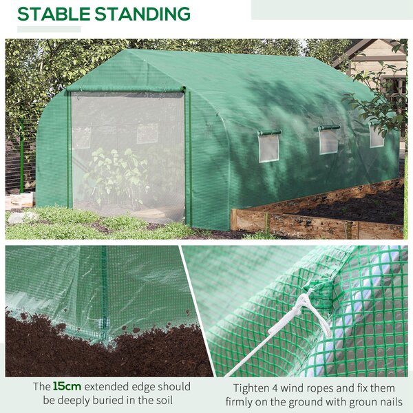 Outsunny Polytunnel Plastic Greenhouse with Steel Frame, 6 Windows & Roll-Up Door for Outdoor Plant Growing, Green Aosom UK