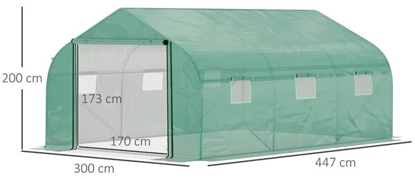 Outsunny Polytunnel Plastic Greenhouse with Steel Frame, 6 Windows & Roll-Up Door for Outdoor Plant Growing, Green Aosom UK