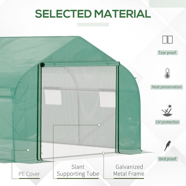 Outsunny Polytunnel Plastic Greenhouse with Steel Frame, 6 Windows & Roll-Up Door for Outdoor Plant Growing, Green Aosom UK
