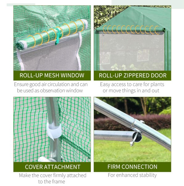 Outsunny Polytunnel Plastic Greenhouse with Steel Frame, 6 Windows & Roll-Up Door for Outdoor Plant Growing, Green Aosom UK