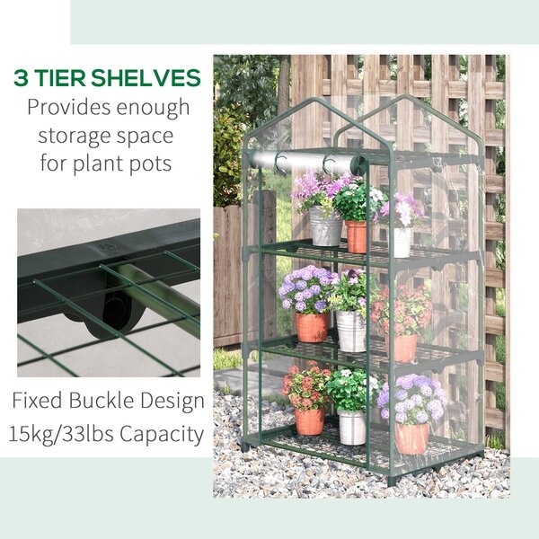 Outsunny Mini Greenhouse Shelving Unit: Clear PVC Panels for Plant Nurturing, Roll-Up Door, 69Lx49Wx125H cm Aosom UK