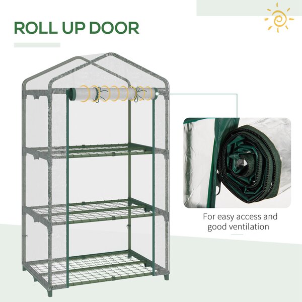 Outsunny Mini Greenhouse Shelving Unit: Clear PVC Panels for Plant Nurturing, Roll-Up Door, 69Lx49Wx125H cm Aosom UK