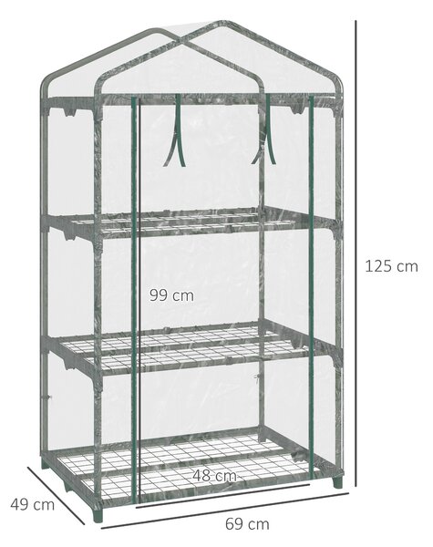 Outsunny Mini Greenhouse Shelving Unit: Clear PVC Panels for Plant Nurturing, Roll-Up Door, 69Lx49Wx125H cm Aosom UK