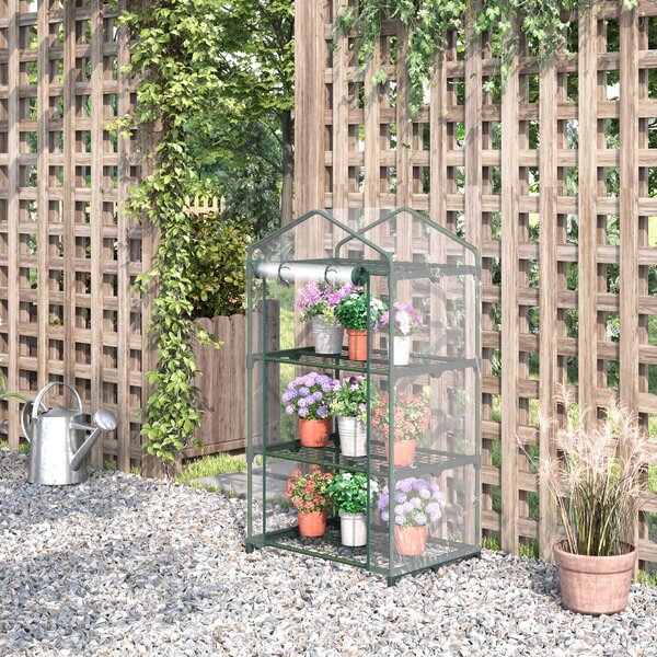 Outsunny Mini Greenhouse Shelving Unit: Clear PVC Panels for Plant Nurturing, Roll-Up Door, 69Lx49Wx125H cm Aosom UK