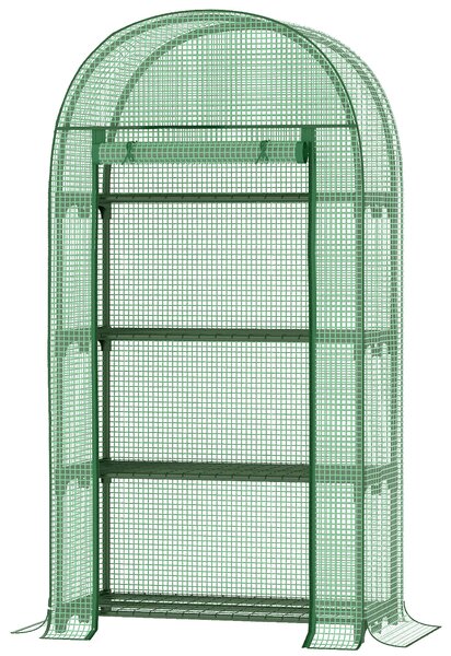 Outsunny Compact Mini Greenhouse Outdoor with Storage Shelf and Roll-Up Zippered Door, 80x49x160cm - Green Aosom UK