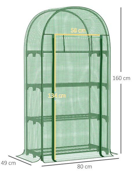 Outsunny Compact Mini Greenhouse Outdoor with Storage Shelf and Roll-Up Zippered Door, 80x49x160cm - Green Aosom UK
