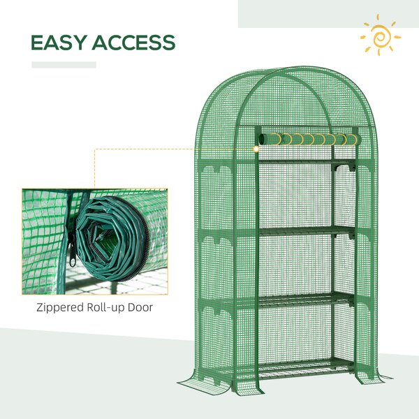 Outsunny Compact Mini Greenhouse Outdoor with Storage Shelf and Roll-Up Zippered Door, 80x49x160cm - Green Aosom UK