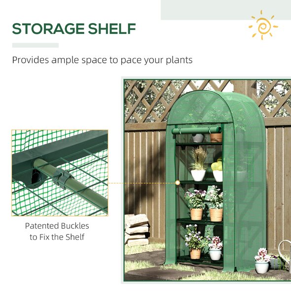 Outsunny Compact Mini Greenhouse Outdoor with Storage Shelf and Roll-Up Zippered Door, 80x49x160cm - Green Aosom UK