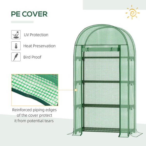 Outsunny Compact Mini Greenhouse Outdoor with Storage Shelf and Roll-Up Zippered Door, 80x49x160cm - Green Aosom UK