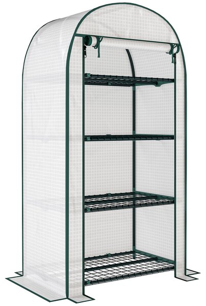 Outsunny 80 x 49 x 160cm Mini Greenhouse, Portable Garden Plant Green House w/ Storage Shelf, Roll-Up Zippered Door, Metal Frame Aosom UK