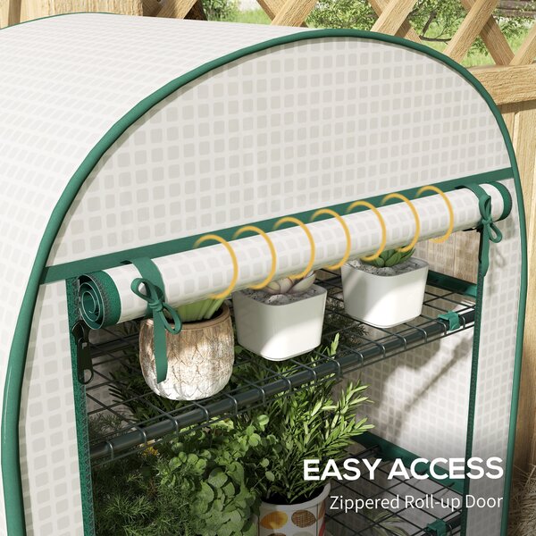 Outsunny 80 x 49 x 160cm Mini Greenhouse, Portable Garden Plant Green House w/ Storage Shelf, Roll-Up Zippered Door, Metal Frame Aosom UK