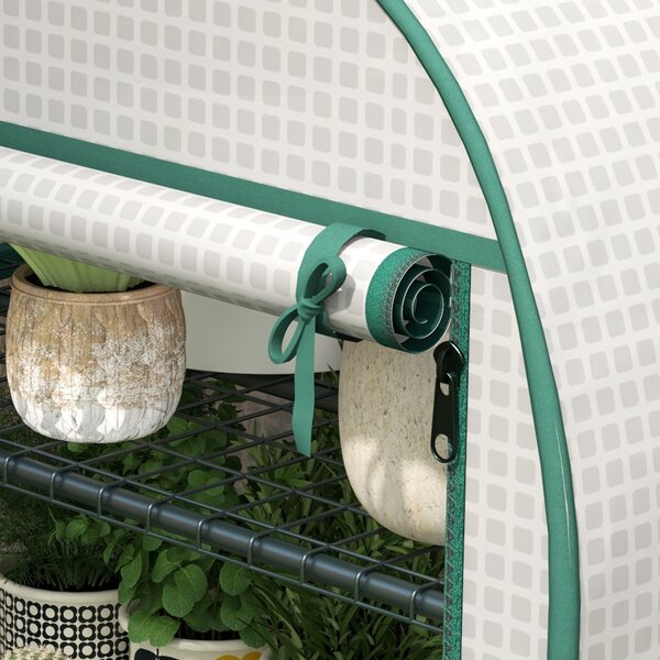 Outsunny 80 x 49 x 160cm Mini Greenhouse, Portable Garden Plant Green House w/ Storage Shelf, Roll-Up Zippered Door, Metal Frame Aosom UK