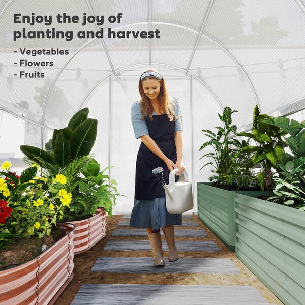Outsunny 3 x 2 x 2m Walk-in Tunnel Greenhouse, Polytunnel Tent with PE Cover, Zippered Roll Up Door and 6 Mesh Windows, White