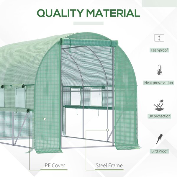 Outsunny Walk In Greenhouse, Garden Polytunnel with PE Cover, Zipped Roll Up Door and 6 Mesh Windows, 3x2x2m, Green Aosom UK