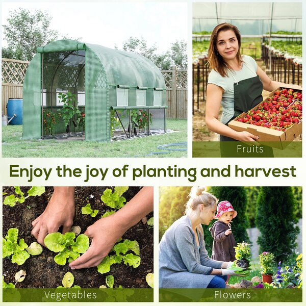 Outsunny Walk In Greenhouse, Garden Polytunnel with PE Cover, Zipped Roll Up Door and 6 Mesh Windows, 3x2x2m, Green Aosom UK