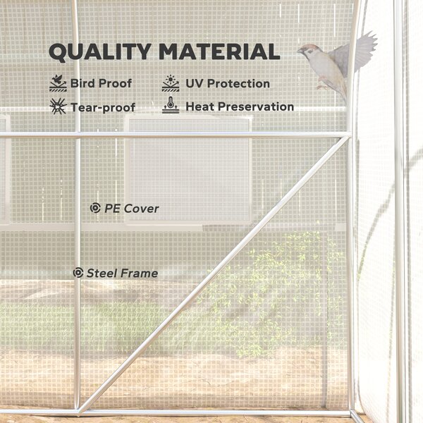 Outsunny 3 x 2 x 2m Walk-in Tunnel Greenhouse, Polytunnel Tent with PE Cover, Zippered Roll Up Door and 6 Mesh Windows, White