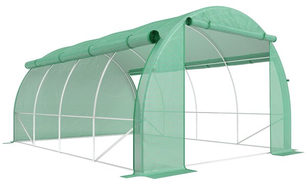 Outsunny 4x3x2m Polytunnel Greenhouse Walk-in Grow House Tent with Roll-up Sidewalls, Zipped Door, Green